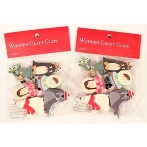 Lot of 2 World Market North Pole Wooden Craft Clips 6 pack Christmas Eskimo NEW